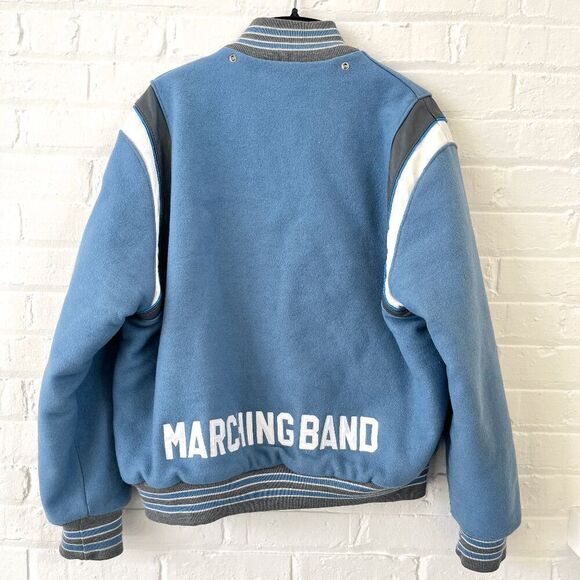 Unisex Holloway Varsity Jacket Heavy Wool Leather Accents Hood L/XL, 90s Vintage - Picture 6 of 12